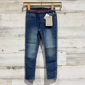 Minymo Skinny Jeans Girls 3Y Blue Purple Glitter Waist Scandi NWT